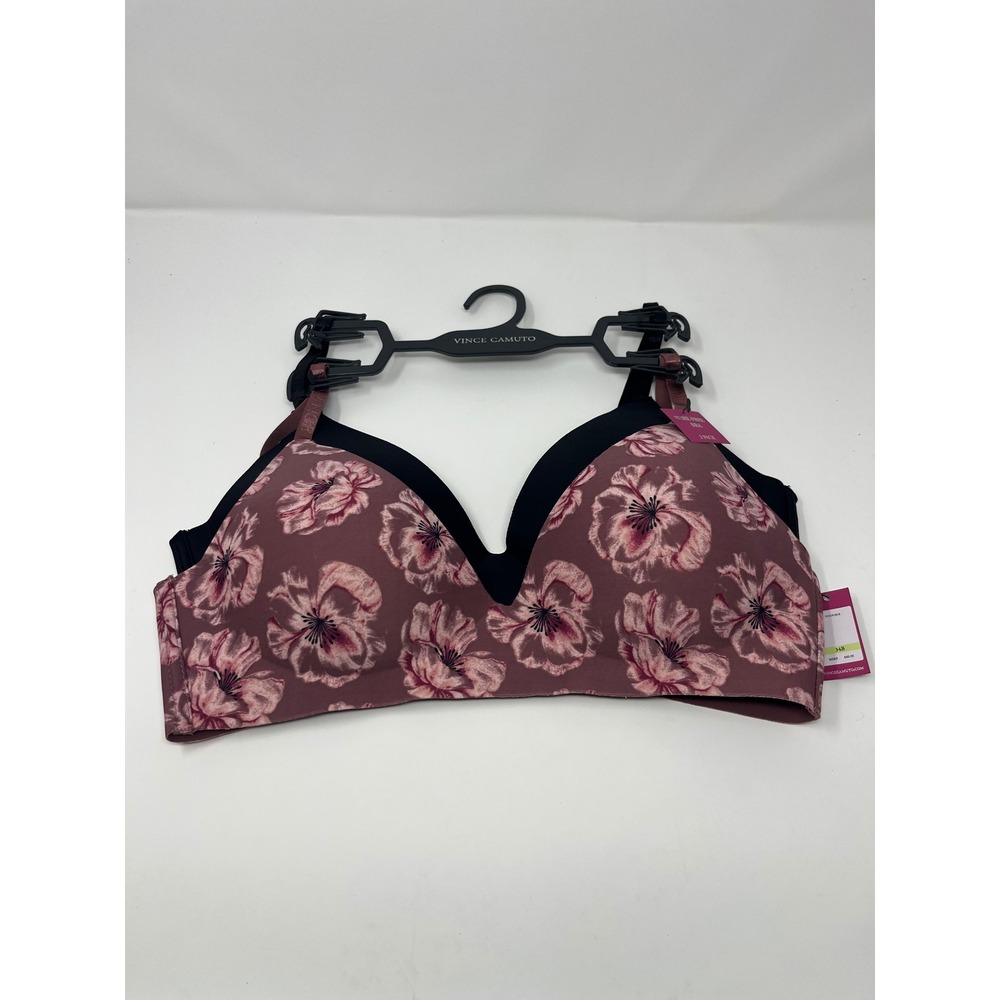Vince Camuto 2 Pack Wire-Free Bras Women 34B Black Floral Rose Coquette Softgirl